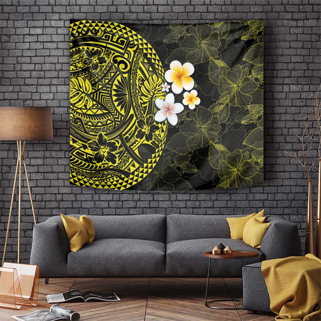 Hawaiian Hibiscus and Plumeria Polynesian Tribal Tattoo Tapestry Yellow Color LT03 - Polynesian Pride