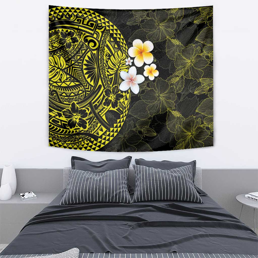 Hawaiian Hibiscus and Plumeria Polynesian Tribal Tattoo Tapestry Yellow Color LT03 - Polynesian Pride