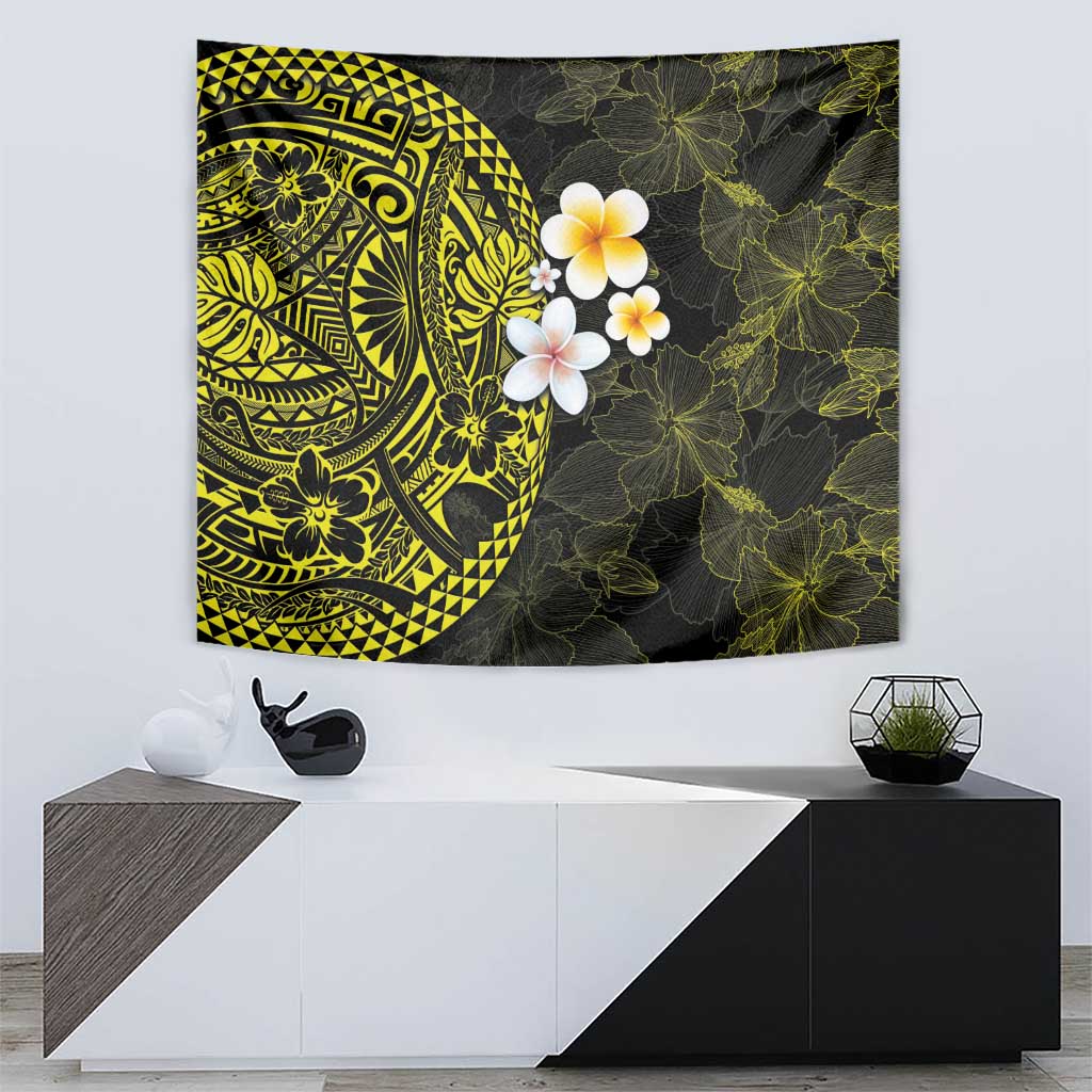 Hawaiian Hibiscus and Plumeria Polynesian Tribal Tattoo Tapestry Yellow Color LT03 - Polynesian Pride