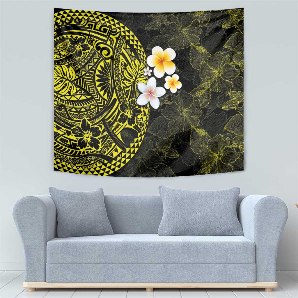 Hawaiian Hibiscus and Plumeria Polynesian Tribal Tattoo Tapestry Yellow Color LT03 - Polynesian Pride