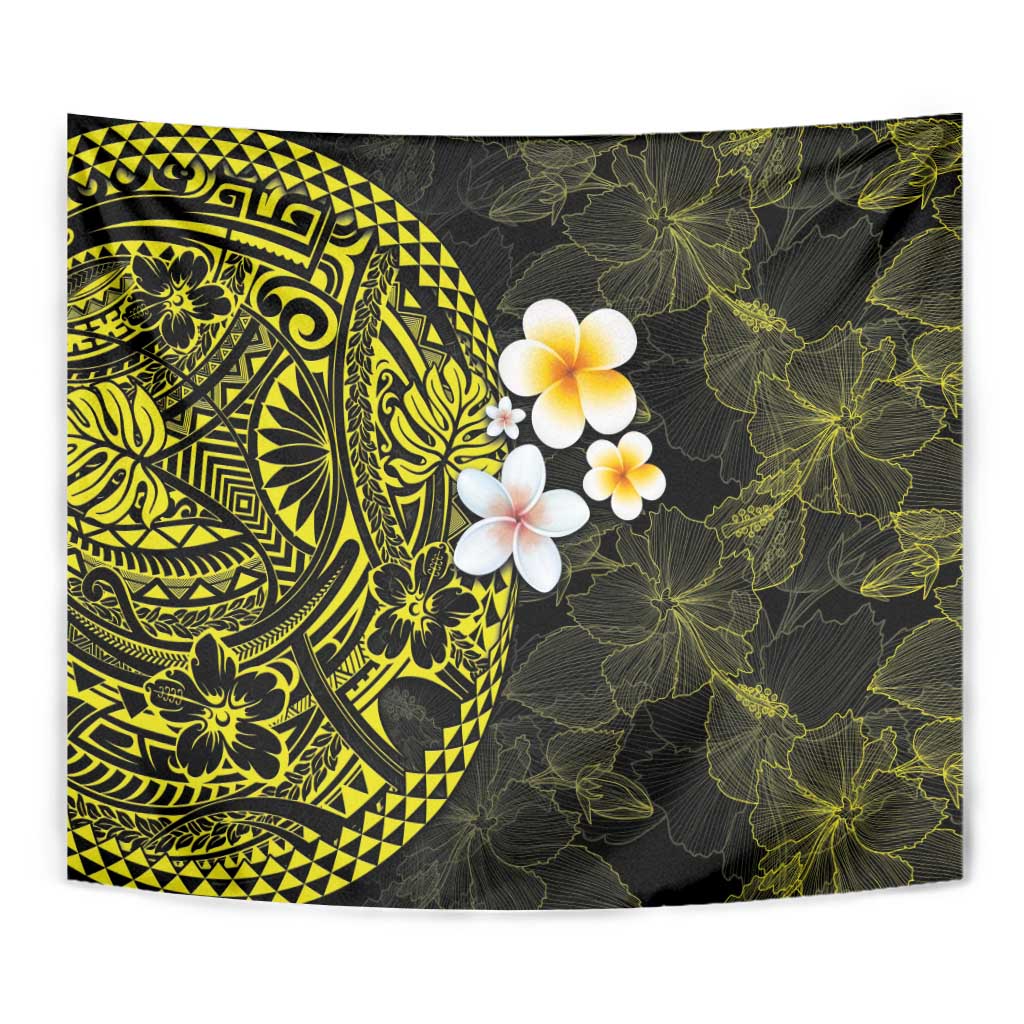 Hawaiian Hibiscus and Plumeria Polynesian Tribal Tattoo Tapestry Yellow Color LT03 - Polynesian Pride