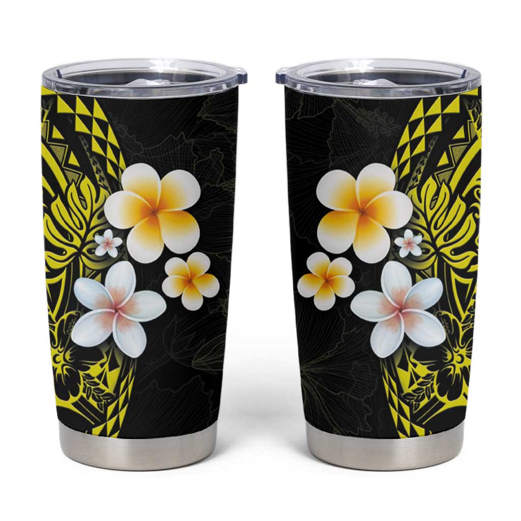 Hawaiian Hibiscus and Plumeria Polynesian Tribal Tattoo Tumbler Cup Yellow Color LT03 Yellow - Polynesian Pride