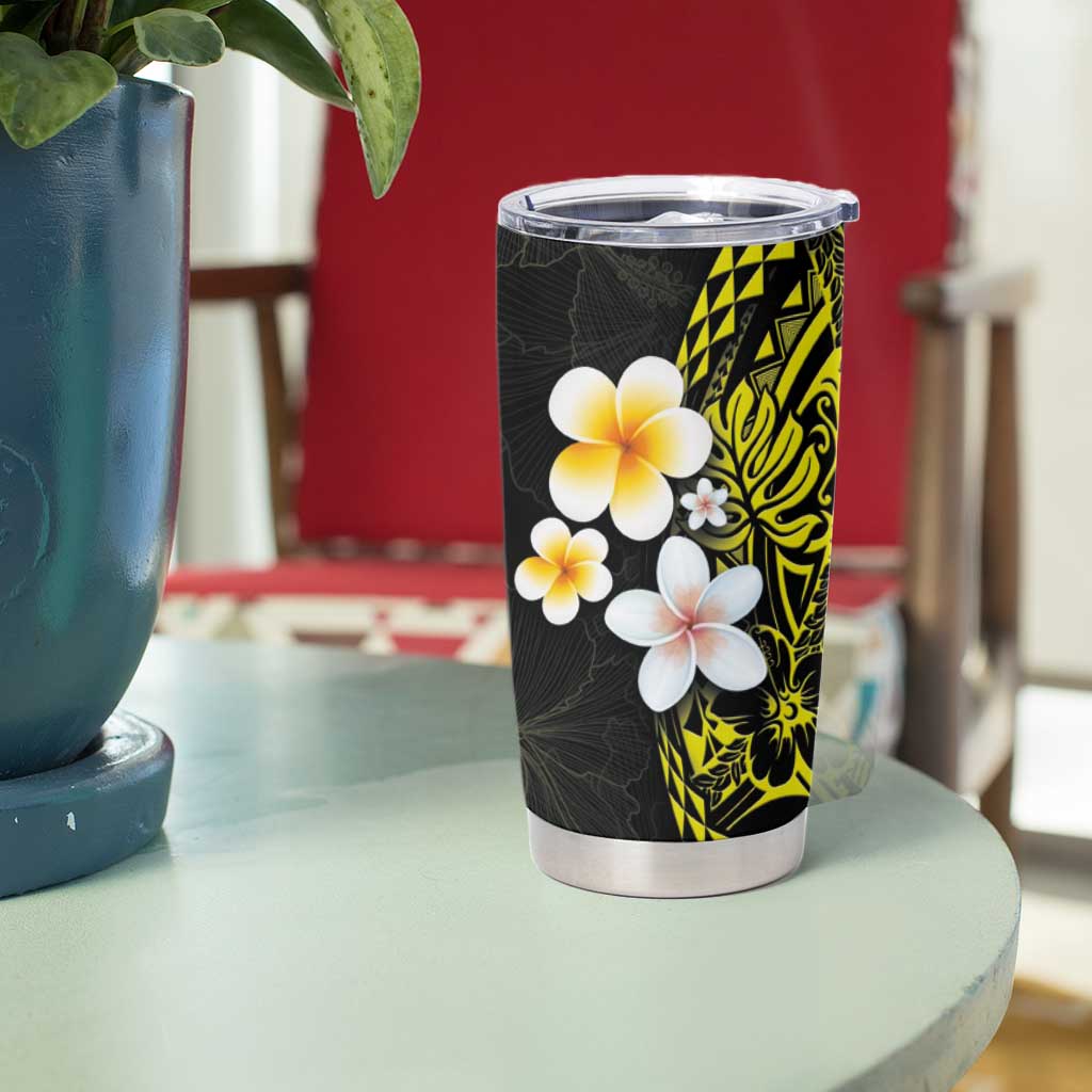 Hawaiian Hibiscus and Plumeria Polynesian Tribal Tattoo Tumbler Cup Yellow Color LT03 - Polynesian Pride