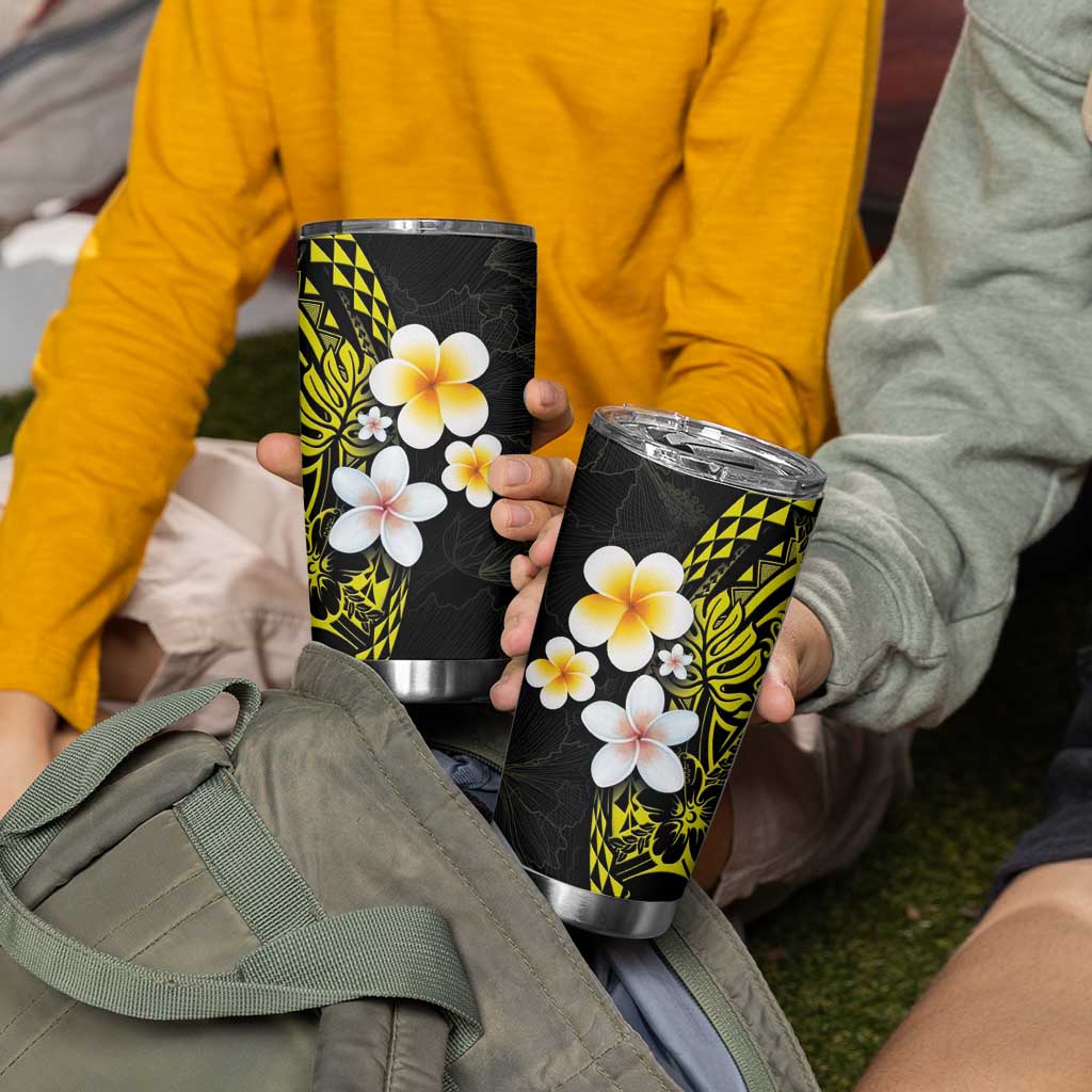 Hawaiian Hibiscus and Plumeria Polynesian Tribal Tattoo Tumbler Cup Yellow Color LT03 - Polynesian Pride
