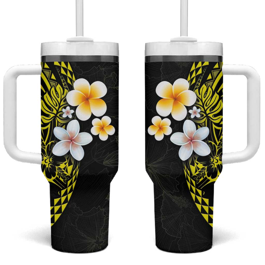 Hawaiian Hibiscus and Plumeria Polynesian Tribal Tattoo Tumbler With Handle Yellow Color LT03 One Size: 40 oz Yellow - Polynesian Pride