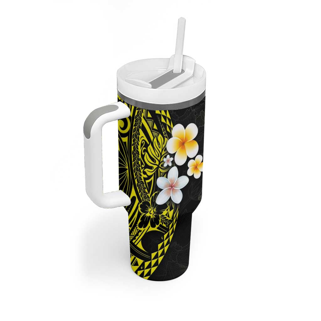 Hawaiian Hibiscus and Plumeria Polynesian Tribal Tattoo Tumbler With Handle Yellow Color LT03 - Polynesian Pride