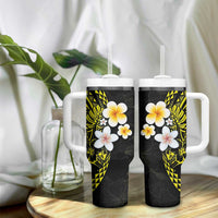 Hawaiian Hibiscus and Plumeria Polynesian Tribal Tattoo Tumbler With Handle Yellow Color LT03 - Polynesian Pride