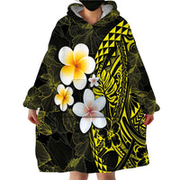 Hawaiian Hibiscus and Plumeria Polynesian Tribal Tattoo Wearable Blanket Hoodie Yellow Color LT03 - Polynesian Pride