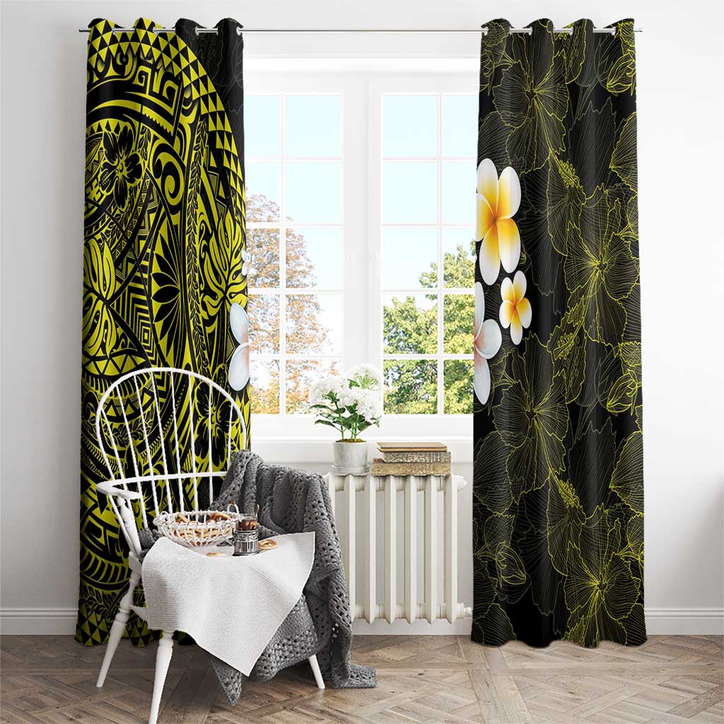 Hawaiian Hibiscus and Plumeria Polynesian Tribal Tattoo Window Curtain Yellow Color LT03 - Polynesian Pride