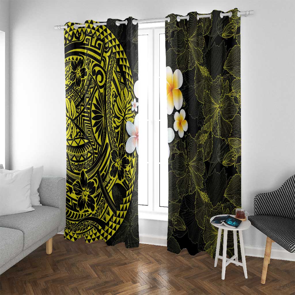 Hawaiian Hibiscus and Plumeria Polynesian Tribal Tattoo Window Curtain Yellow Color LT03 With Grommets Yellow - Polynesian Pride