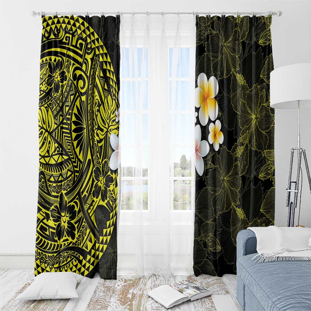 Hawaiian Hibiscus and Plumeria Polynesian Tribal Tattoo Window Curtain Yellow Color LT03 - Polynesian Pride