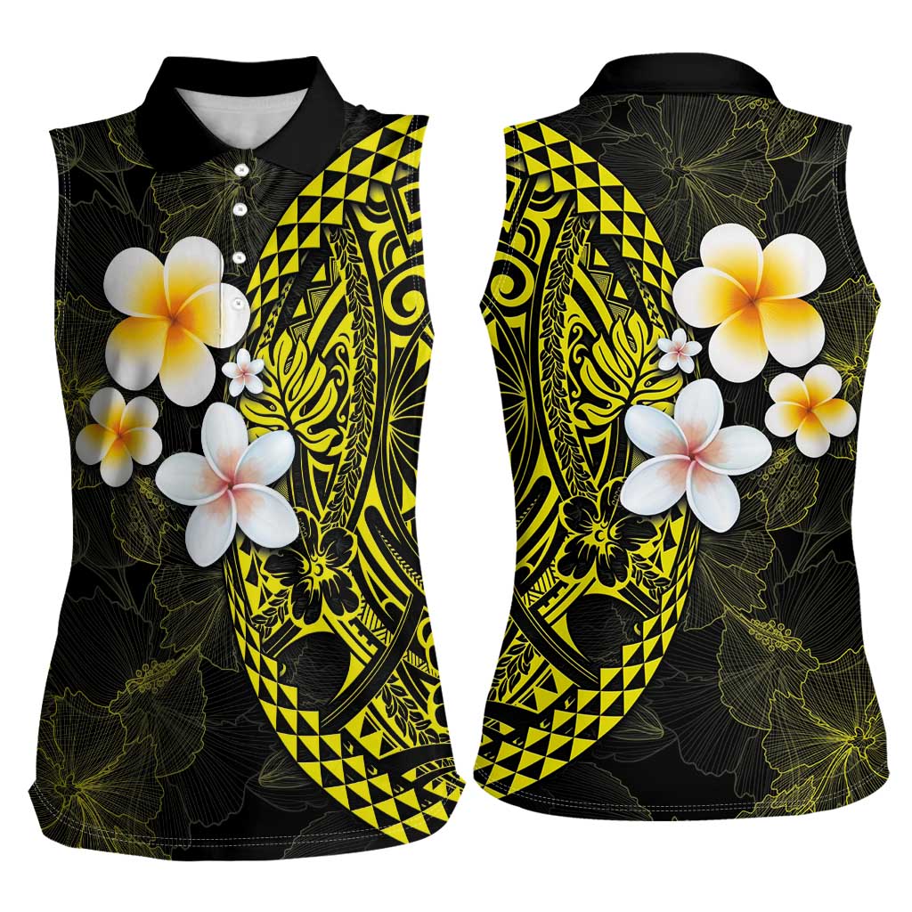 Hawaiian Hibiscus and Plumeria Polynesian Tribal Tattoo Women Sleeveless Polo Shirt Yellow Color LT03 - Polynesian Pride