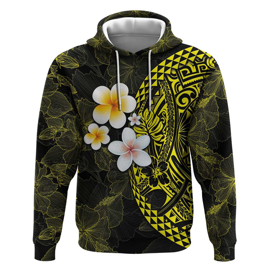 Hawaiian Hibiscus and Plumeria Polynesian Tribal Tattoo Zip Hoodie Yellow Color LT03 Pullover Hoodie Yellow - Polynesian Pride