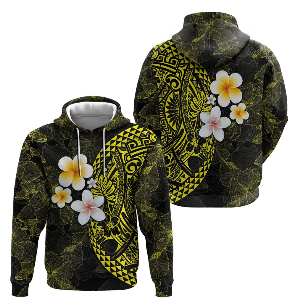 Hawaiian Hibiscus and Plumeria Polynesian Tribal Tattoo Zip Hoodie Yellow Color LT03 - Polynesian Pride