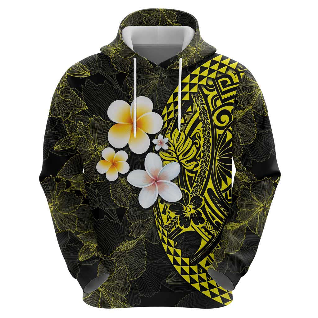 Hawaiian Hibiscus and Plumeria Polynesian Tribal Tattoo Zip Hoodie Yellow Color LT03 - Polynesian Pride