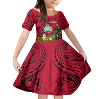 Personalised Niue Christmas Family Matching Summer Maxi Dress and Hawaiian Shirt Coat of Arms and Polynesian Tattoo Xmas Element Christmas Red Vibe LT03 Daughter's Dress Red - Polynesian Pride