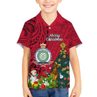Personalised Niue Christmas Family Matching Tank Maxi Dress and Hawaiian Shirt Coat of Arms and Polynesian Tattoo Xmas Element Christmas Red Vibe LT03 Son's Shirt Red - Polynesian Pride