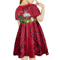 Personalised Niue Christmas Kid Short Sleeve Dress Coat of Arms and Polynesian Tattoo Xmas Element Christmas Red Vibe LT03 - Polynesian Pride