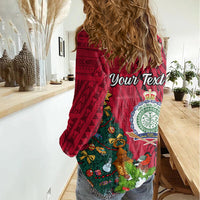 Personalised Niue Christmas Women Casual Shirt Coat of Arms and Polynesian Tattoo Xmas Element Christmas Red Vibe LT03 - Polynesian Pride