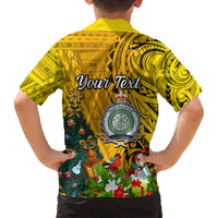 Personalised Niue Christmas Family Matching Off Shoulder Short Dress and Hawaiian Shirt Coat of Arms and Polynesian Tattoo Xmas Element Christmas Yellow Vibe LT03 - Polynesian Pride