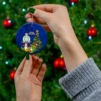 Niue Christmas Ceramic Ornament Coat of Arms and Polynesian Tattoo Xmas Element Christmas Blue Vibe LT03 - Polynesian Pride