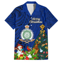 Niue Christmas Family Matching Off Shoulder Maxi Dress and Hawaiian Shirt Coat of Arms and Polynesian Tattoo Xmas Element Christmas Blue Vibe LT03 Dad's Shirt - Short Sleeve Blue - Polynesian Pride