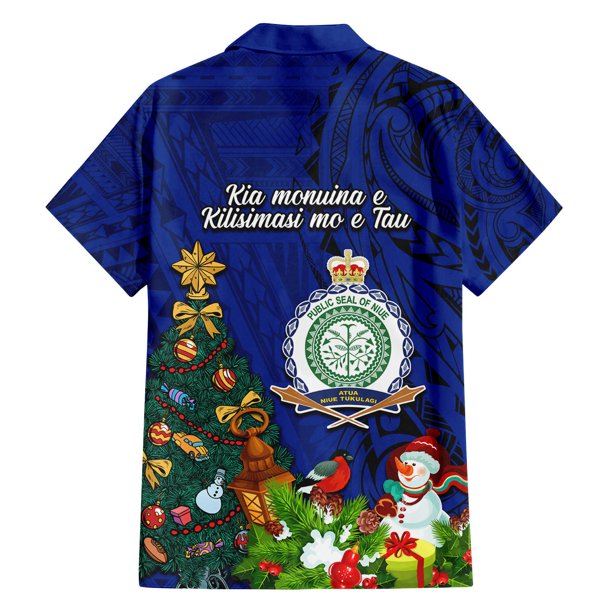 Niue Christmas Family Matching Off Shoulder Short Dress and Hawaiian Shirt Coat of Arms and Polynesian Tattoo Xmas Element Christmas Blue Vibe LT03 - Polynesian Pride