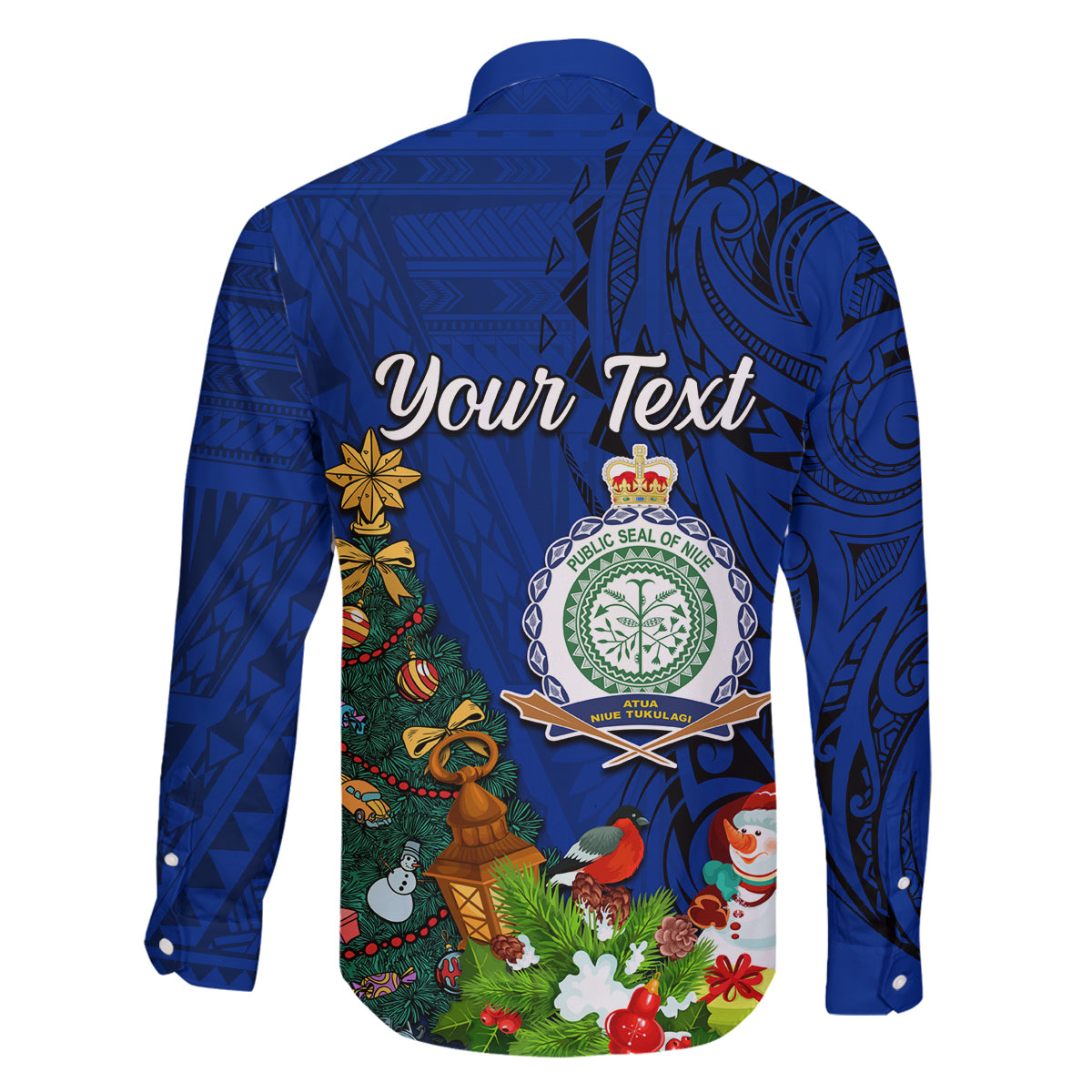 Personalised Niue Christmas Family Matching Off Shoulder Maxi Dress and Hawaiian Shirt Coat of Arms and Polynesian Tattoo Xmas Element Christmas Blue Vibe LT03 - Polynesian Pride