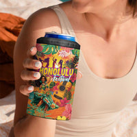 Hawaiian Honolulu Festival 4 in 1 Can Cooler Tumbler Hawaiian Identity - Hula Dancer and Ukulele Tropical Plants Style LT03 - Polynesian Pride