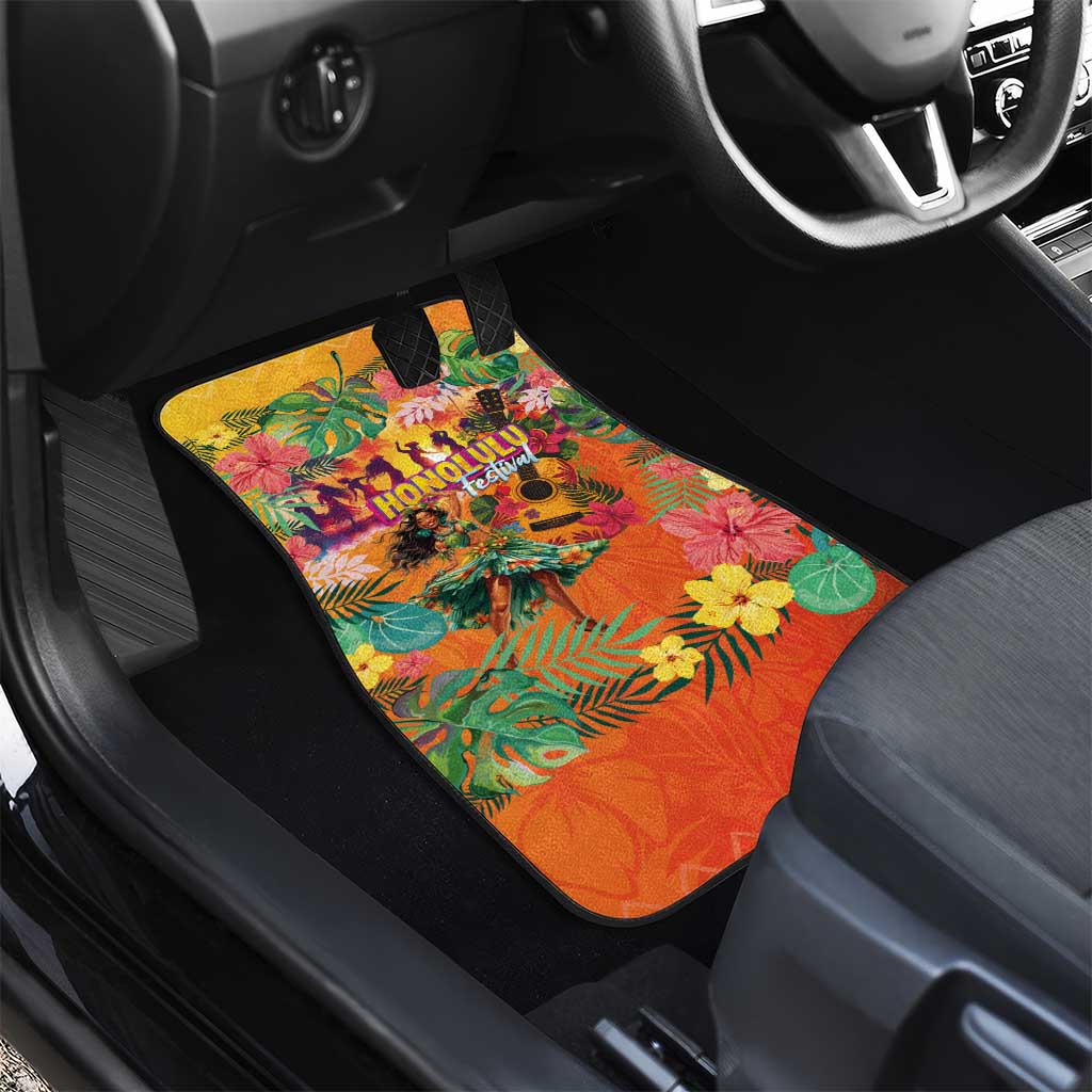 Hawaiian Honolulu Festival Car Mats Hawaiian Identity - Hula Dancer and Ukulele Tropical Plants Style