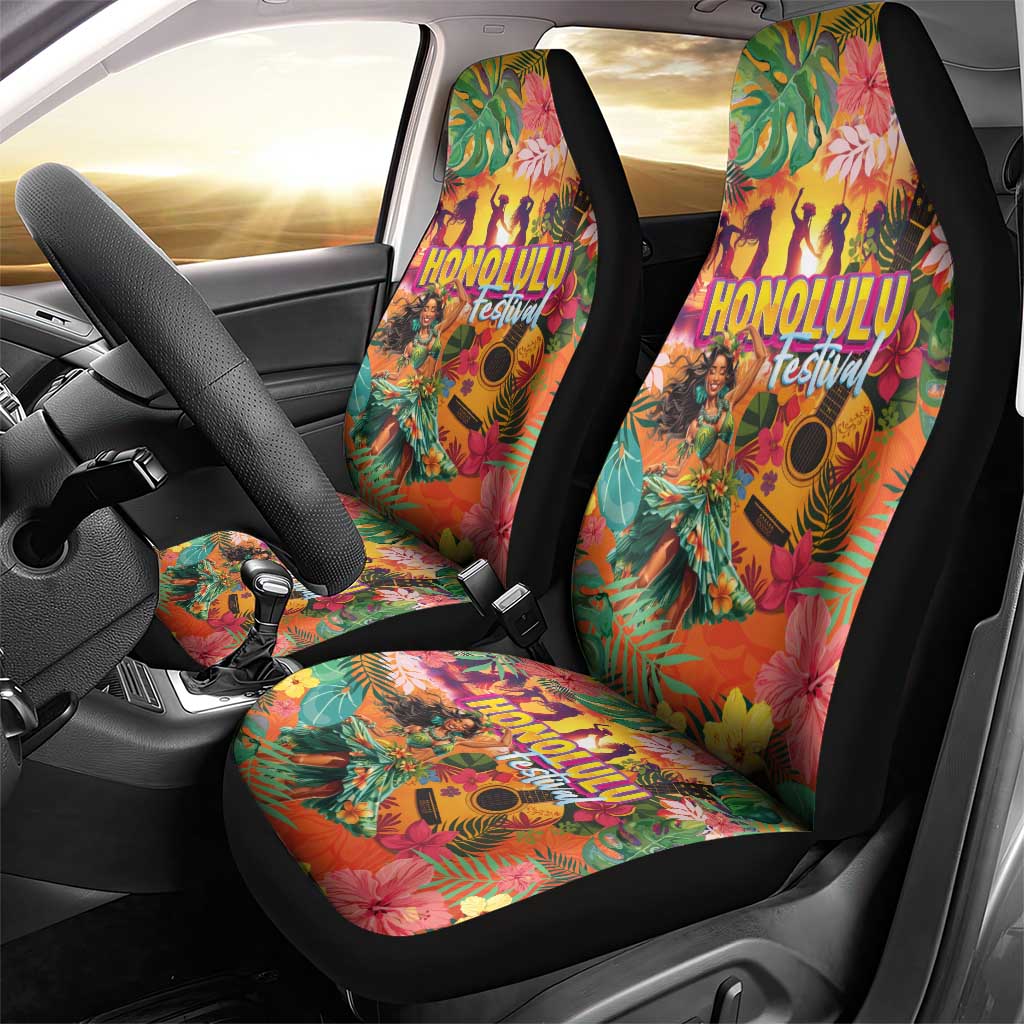 Hawaiian Honolulu Festival Car Seat Cover Hawaiian Identity - Hula Dancer and Ukulele Tropical Plants Style LT03 - Polynesian Pride