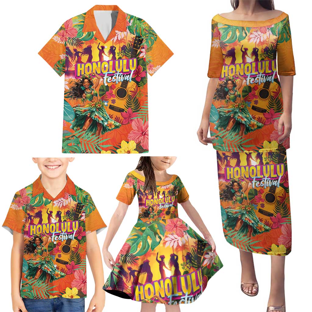 Hawaiian Honolulu Festival Family Matching Puletasi and Hawaiian Shirt Hawaiian Identity - Hula Dancer and Ukulele Tropical Plants Style LT03 - Polynesian Pride