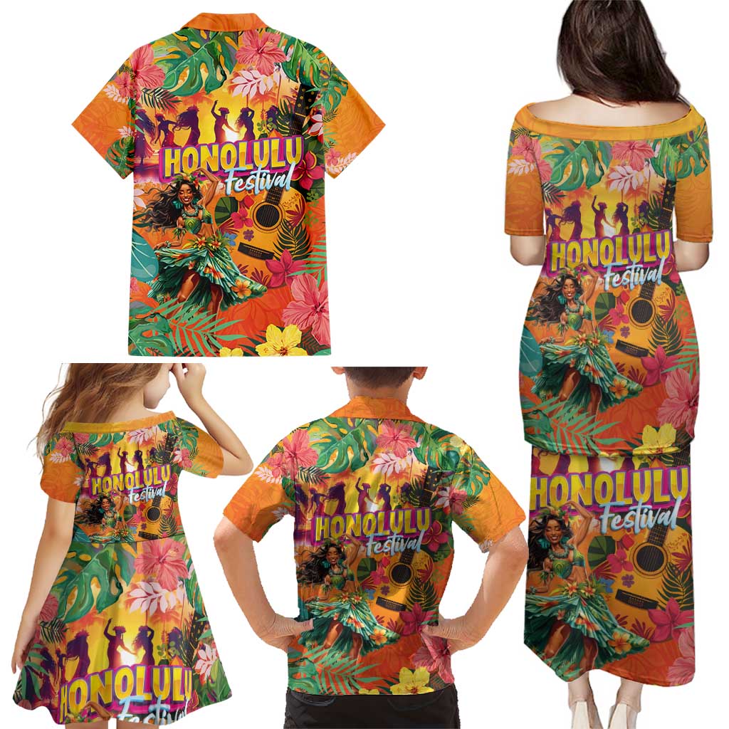 Hawaiian Honolulu Festival Family Matching Puletasi and Hawaiian Shirt Hawaiian Identity - Hula Dancer and Ukulele Tropical Plants Style LT03 - Polynesian Pride
