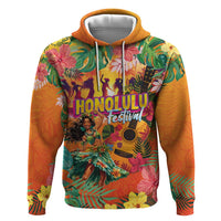 Hawaiian Honolulu Festival Hoodie Hawaiian Identity - Hula Dancer and Ukulele Tropical Plants Style LT03 Pullover Hoodie Orange - Polynesian Pride