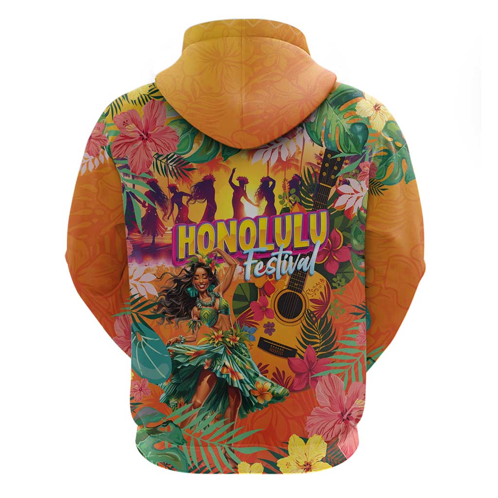 Hawaiian Honolulu Festival Hoodie Hawaiian Identity - Hula Dancer and Ukulele Tropical Plants Style LT03 - Polynesian Pride
