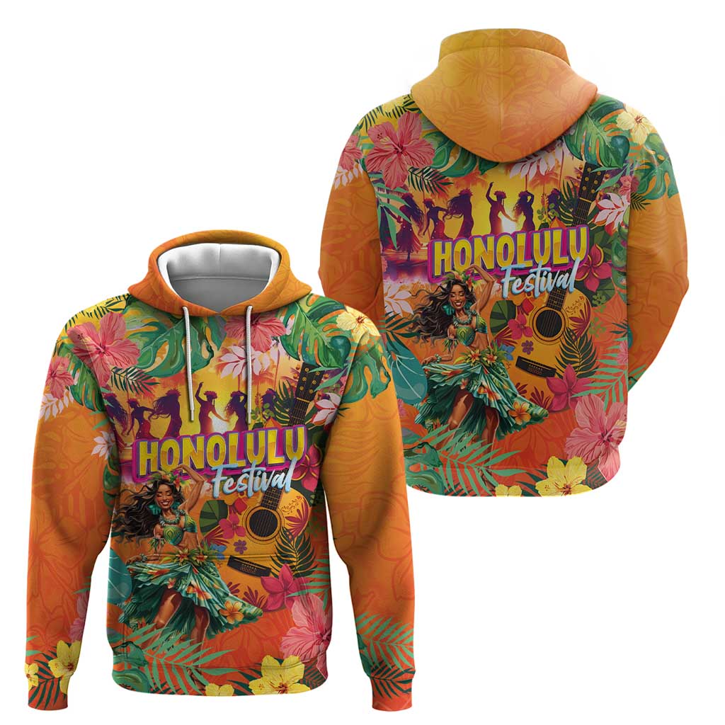 Hawaiian Honolulu Festival Hoodie Hawaiian Identity - Hula Dancer and Ukulele Tropical Plants Style LT03 - Polynesian Pride