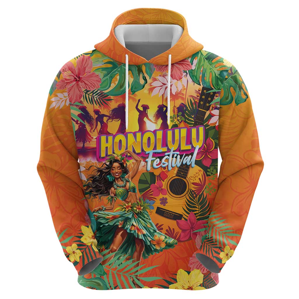 Hawaiian Honolulu Festival Hoodie Hawaiian Identity - Hula Dancer and Ukulele Tropical Plants Style LT03 - Polynesian Pride
