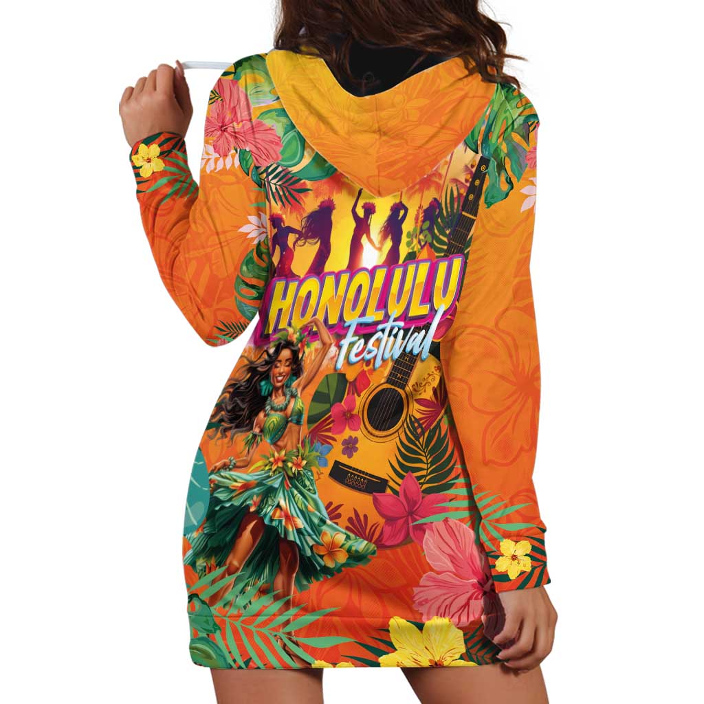 Hawaiian Honolulu Festival Hoodie Dress Hawaiian Identity - Hula Dancer and Ukulele Tropical Plants Style LT03 - Polynesian Pride