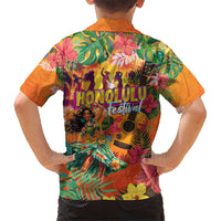 Hawaiian Honolulu Festival Kid Hawaiian Shirt Hawaiian Identity - Hula Dancer and Ukulele Tropical Plants Style LT03 - Polynesian Pride