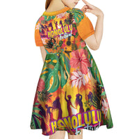 Hawaiian Honolulu Festival Kid Short Sleeve Dress Hawaiian Identity - Hula Dancer and Ukulele Tropical Plants Style LT03 - Polynesian Pride