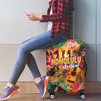 Hawaiian Honolulu Festival Luggage Cover Hawaiian Identity - Hula Dancer and Ukulele Tropical Plants Style LT03 - Polynesian Pride
