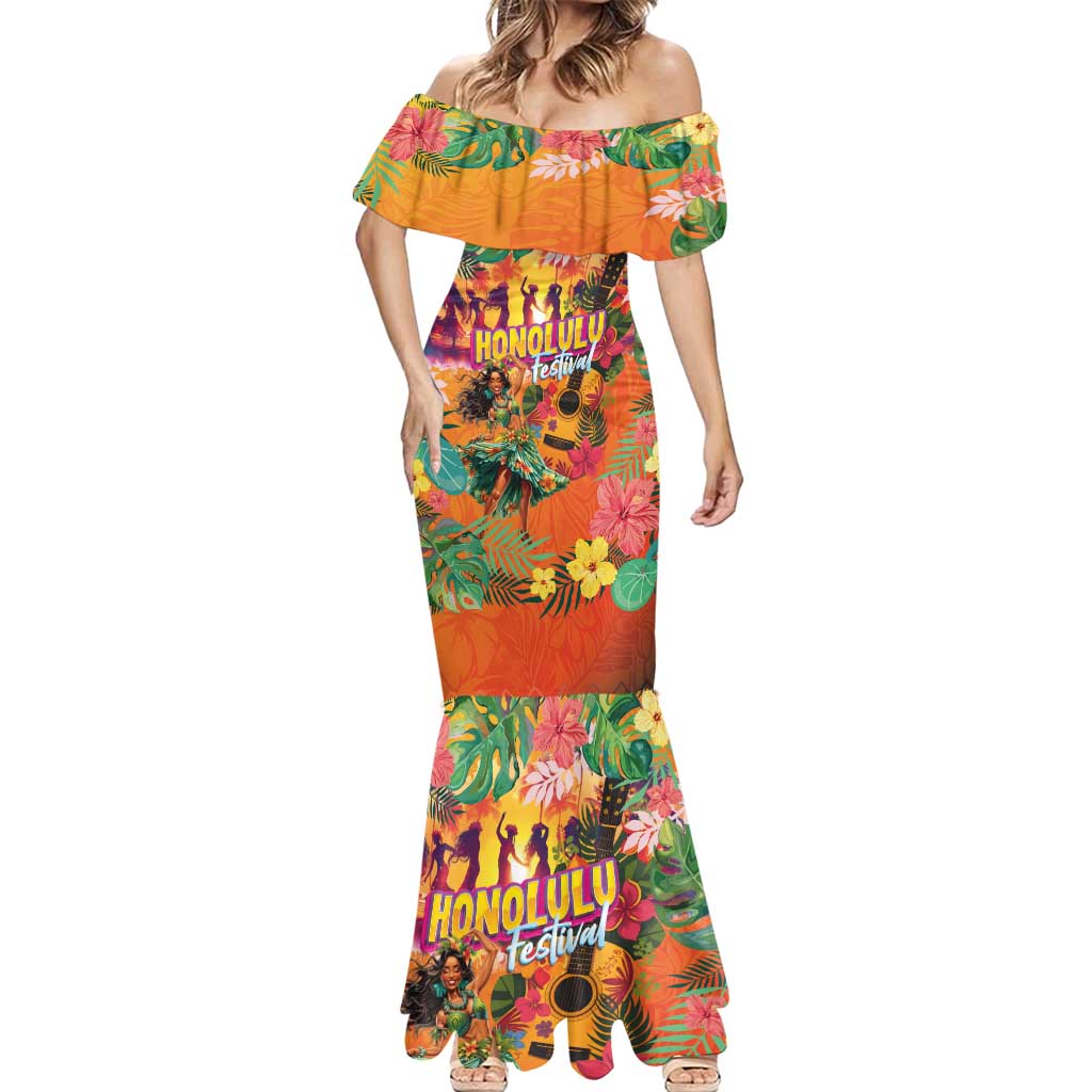 Hawaiian Honolulu Festival Mermaid Dress Hawaiian Identity - Hula Dancer and Ukulele Tropical Plants Style LT03 - Polynesian Pride