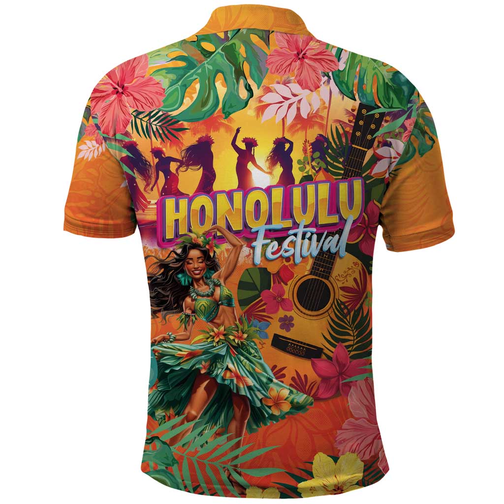 Hawaiian Honolulu Festival Polo Shirt Hawaiian Identity - Hula Dancer and Ukulele Tropical Plants Style LT03 - Polynesian Pride