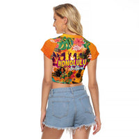 Hawaiian Honolulu Festival Raglan Cropped T Shirt Hawaiian Identity - Hula Dancer and Ukulele Tropical Plants Style LT03 - Polynesian Pride