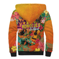 Hawaiian Honolulu Festival Sherpa Hoodie Hawaiian Identity - Hula Dancer and Ukulele Tropical Plants Style LT03 - Polynesian Pride