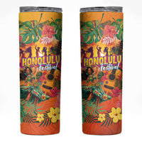 Hawaiian Honolulu Festival Skinny Tumbler Hawaiian Identity - Hula Dancer and Ukulele Tropical Plants Style LT03 Orange - Polynesian Pride