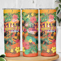 Hawaiian Honolulu Festival Skinny Tumbler Hawaiian Identity - Hula Dancer and Ukulele Tropical Plants Style LT03 - Polynesian Pride
