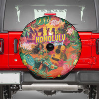 Hawaiian Honolulu Festival Spare Tire Cover Hawaiian Identity - Hula Dancer and Ukulele Tropical Plants Style LT03 - Polynesian Pride