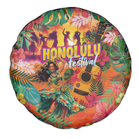Hawaiian Honolulu Festival Spare Tire Cover Hawaiian Identity - Hula Dancer and Ukulele Tropical Plants Style LT03 - Polynesian Pride