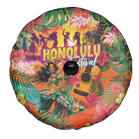 Hawaiian Honolulu Festival Spare Tire Cover Hawaiian Identity - Hula Dancer and Ukulele Tropical Plants Style LT03 - Polynesian Pride
